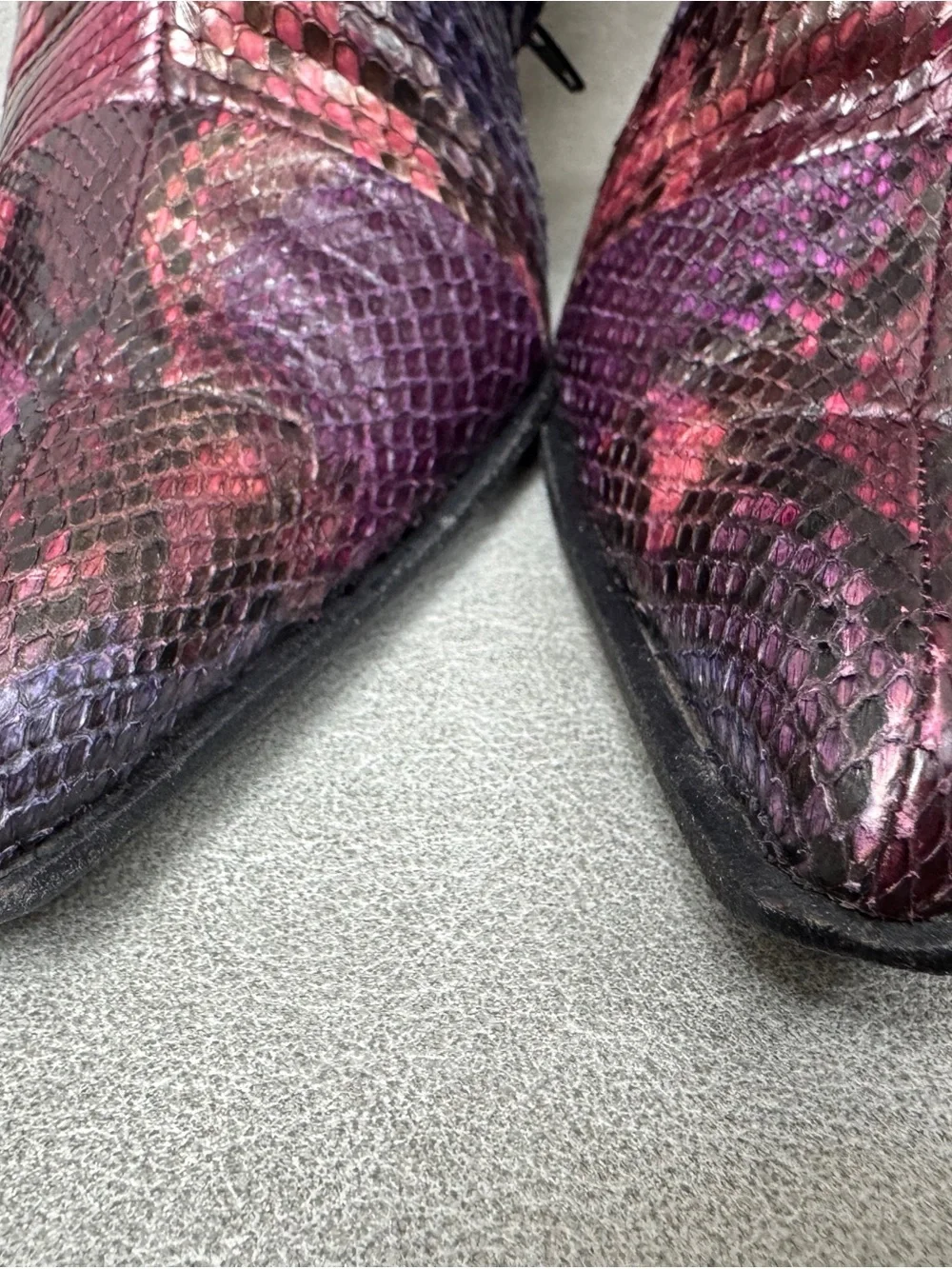 Mario Valentino Purple & Red Snakeskin Pointed-Toe Ankle Boots